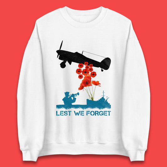 Lest We Forget Remembrance Day Veterans British Armed Forces Poppy Flower Royal Aircraft Unisex Sweatshirt