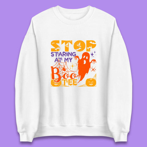 Stop Staring At My Boo Tee Funny Sayings Halloween Ghost Party Unisex Sweatshirt