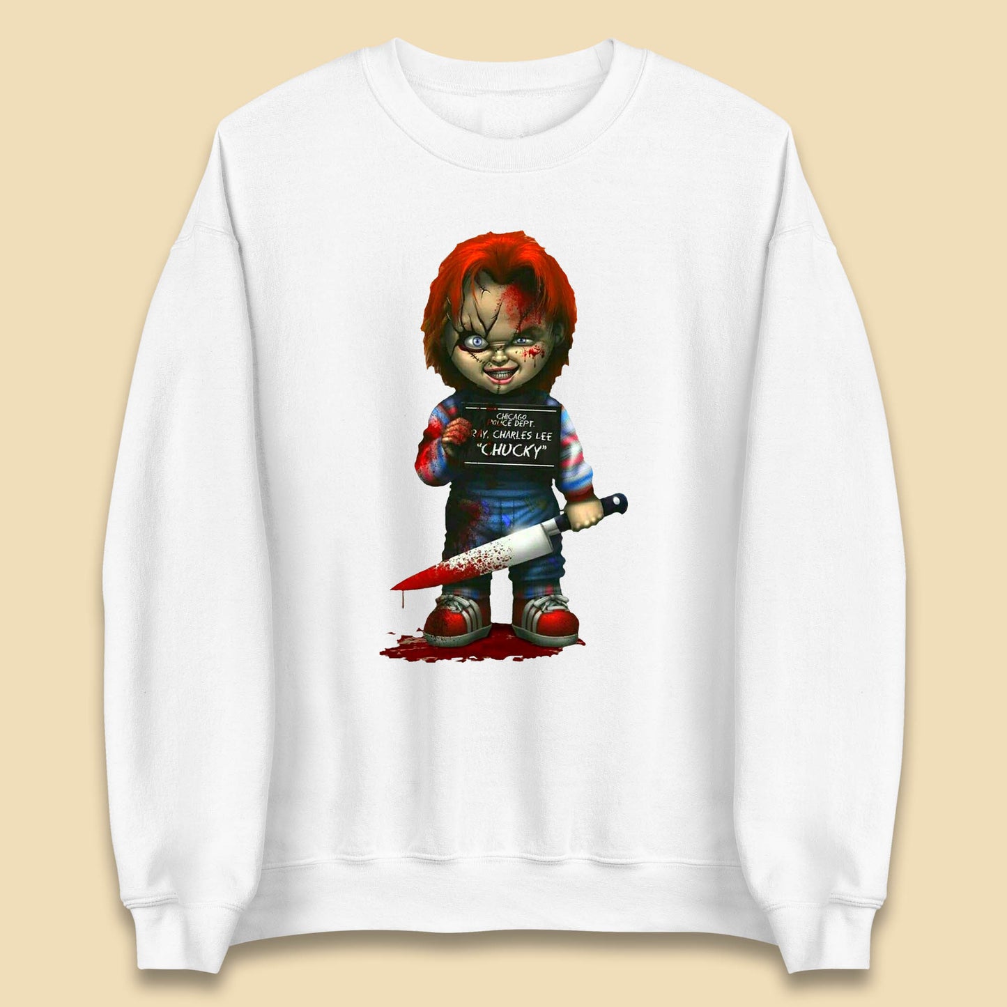 Chucky Mug Shot Chicago Police Dept Ray Charles Lee Chucky Halloween Horror Movie Unisex Sweatshirt