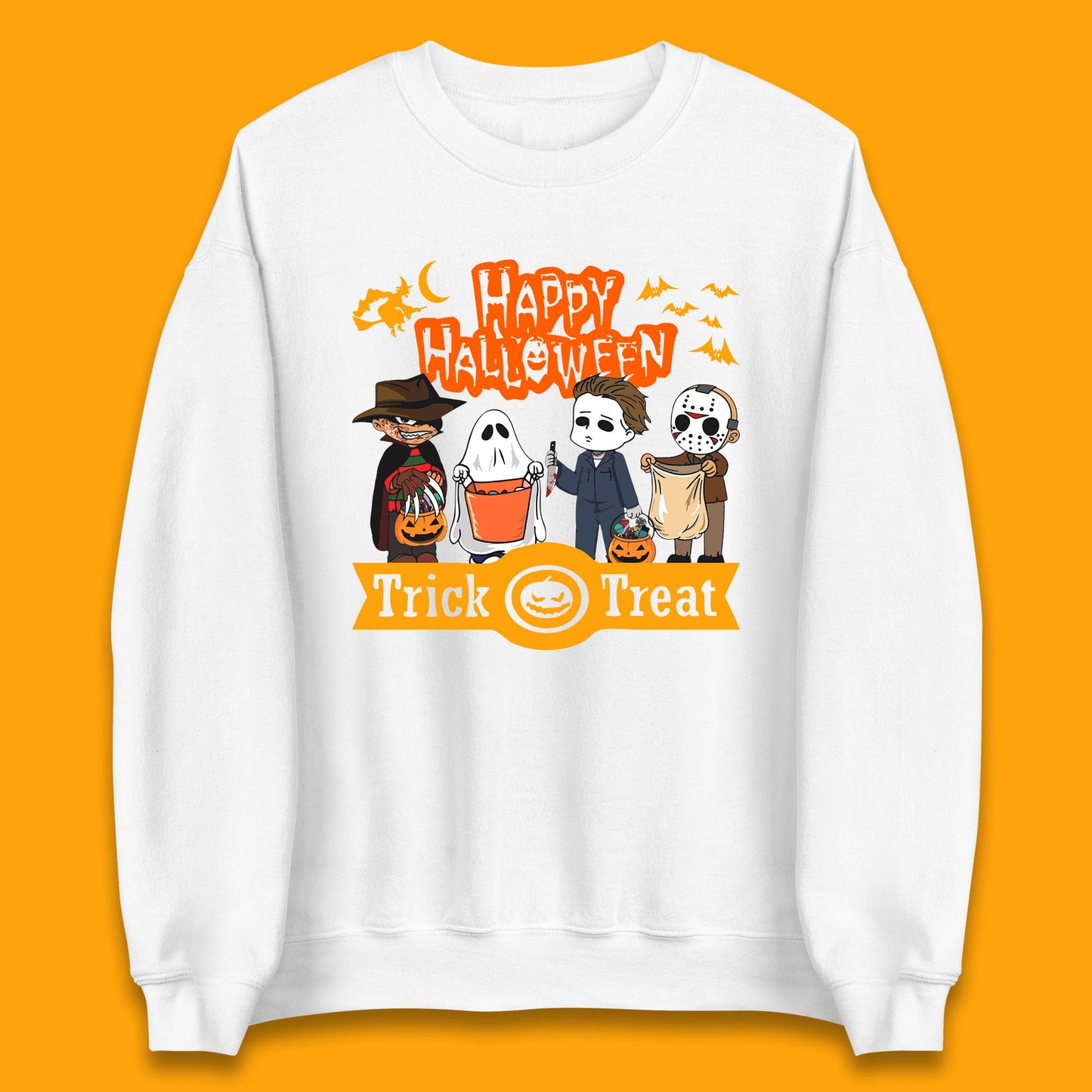 Happy Halloween Trick Or Treat Chibi Horror Movie Characters Killer Unisex Sweatshirt