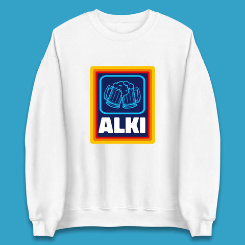 Alki Aldi Drink Pub Beer Joke Funny Parody Novelty Gift Unisex Sweatshirt