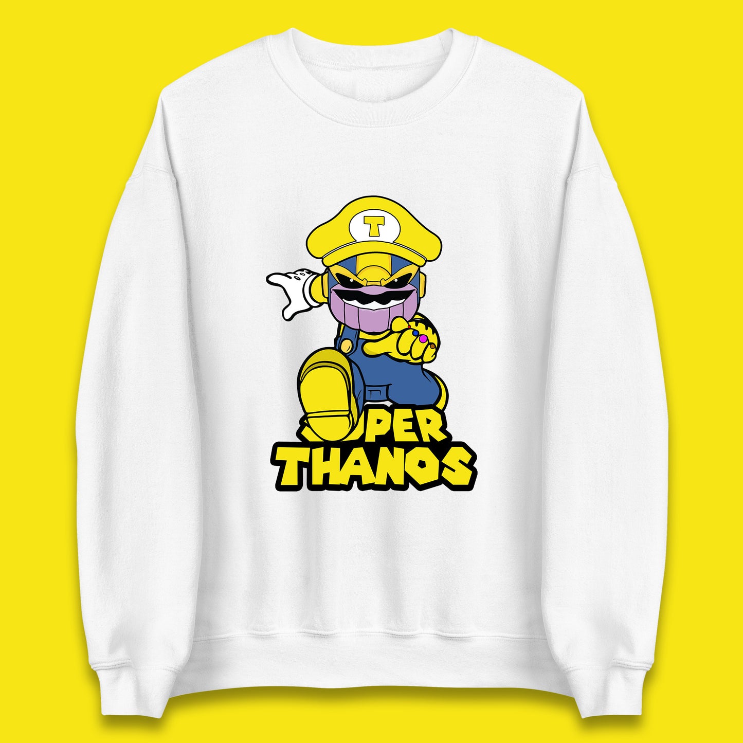 Super Thanos Marvel Infinity Gauntlet Super Mario Spoof Marvel Nintendo Game Series Wario Thanos Fictional Character Unisex Sweatshirt