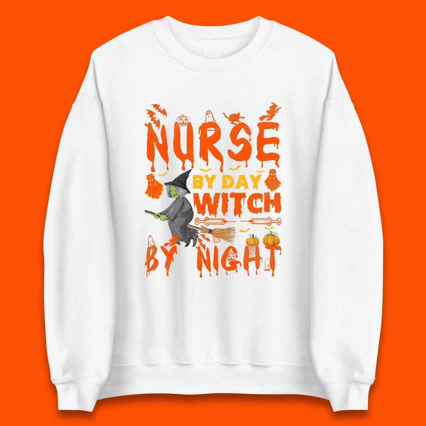 Nurse By Day Witch By Night Halloween Funny Nursing Spooky Nurse Unisex Sweatshirt