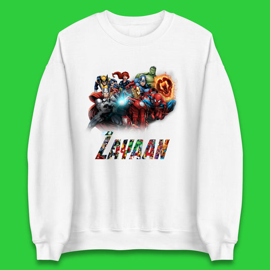 Personalised Marvel Avengers Super Heroes Movie Characters Spider Man, Black Widow, Hulk, Iron Man, Thor, Captain America Avengers Squad Unisex Sweatshirt