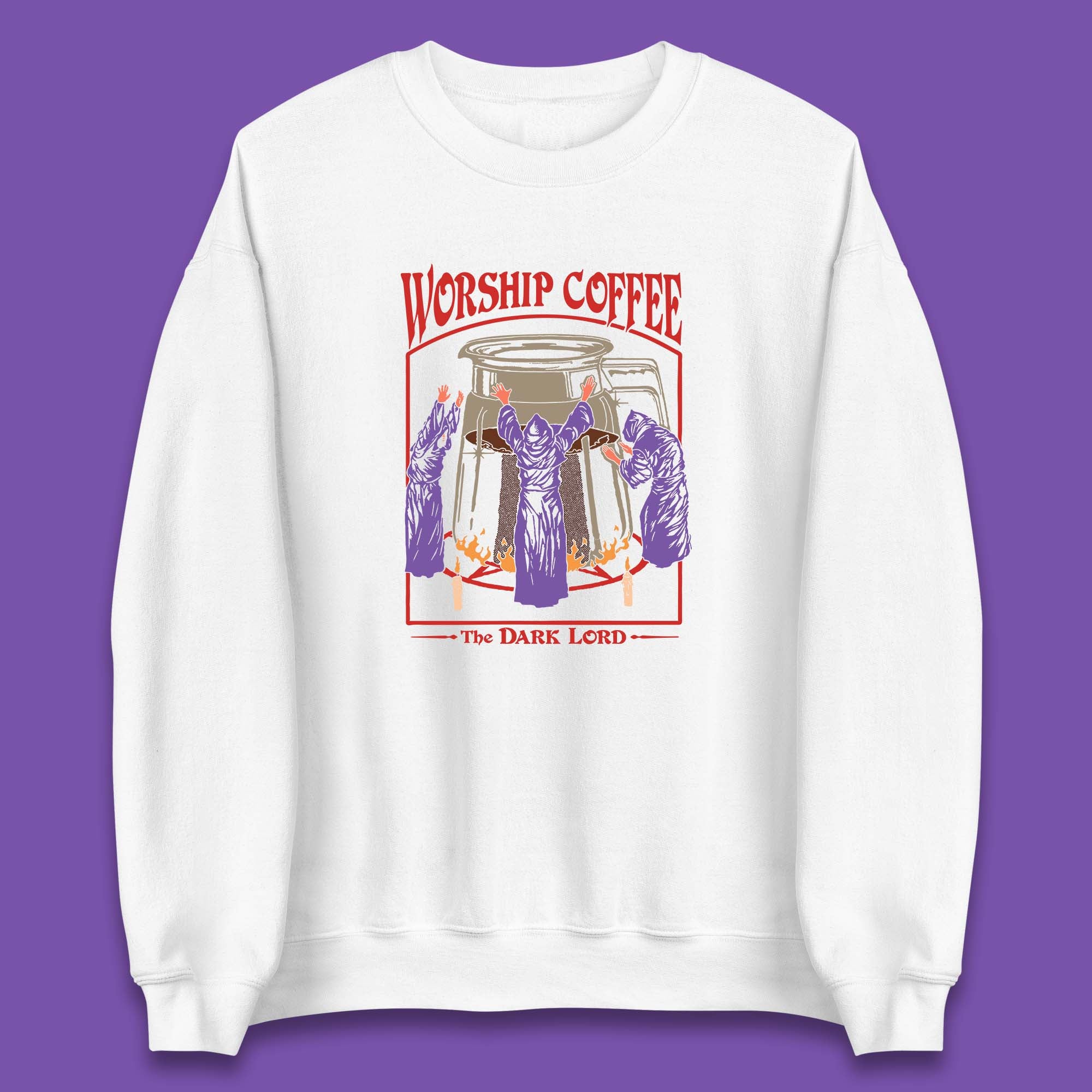 Worship Coffee The Dark Lord Aesthetic Vintage Coffee Retro Halloween Coffee Lover Faith Unisex Sweatshirt