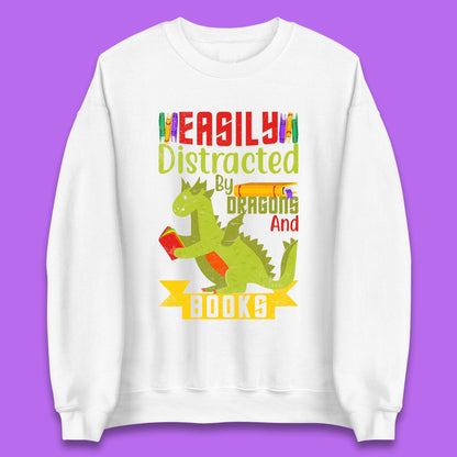 Easily Distracted By Dragons & Books Unisex Sweatshirt