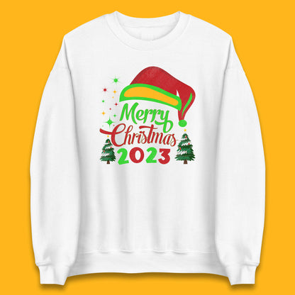Merry Christmas 2023 Elf Hat Christmas Trees Xmas Gift Unisex Sweatshirt