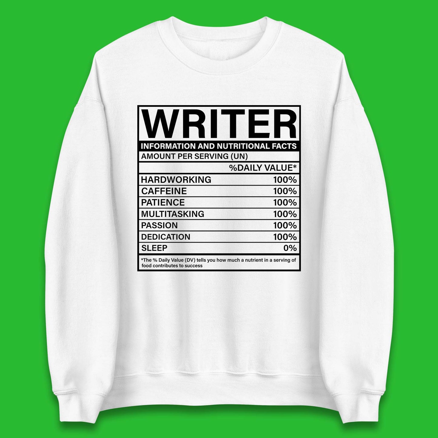 Writer Nutritional Facts Unisex Sweatshirt