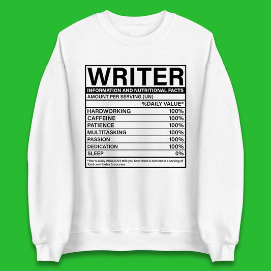 Writer Nutritional Facts Unisex Sweatshirt