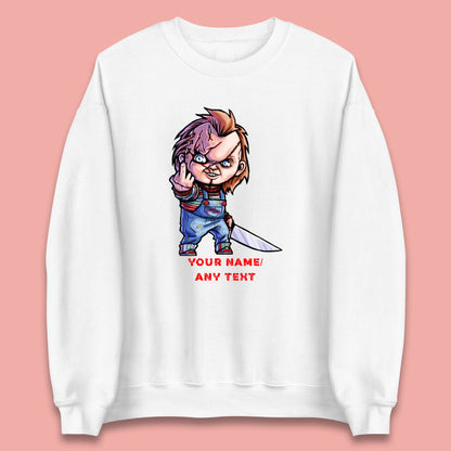 Personalised Chucky With Knife Your Name Or Text Halloween Horror Movie Character Unisex Sweatshirt