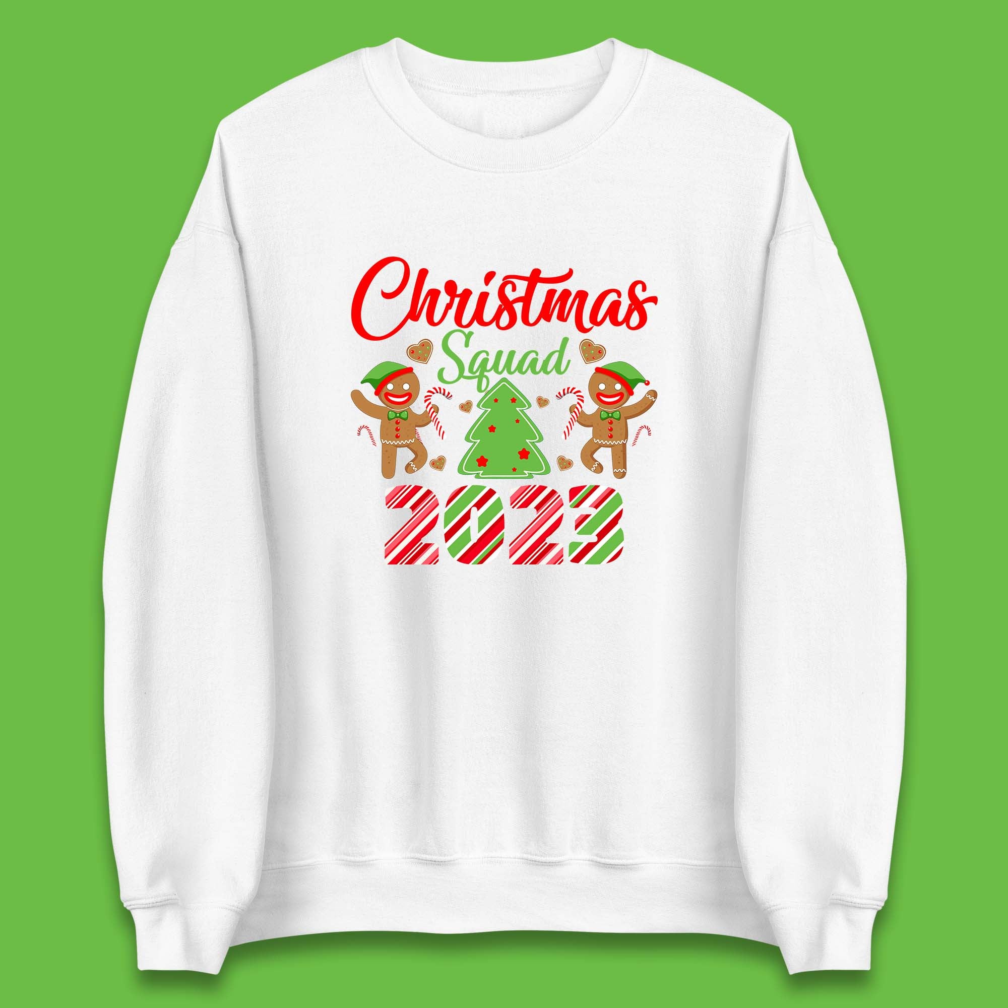 Christmas Squad 2023 Christmas Tree Xmas Gingerbread Man with Candy Cane Unisex Sweatshirt