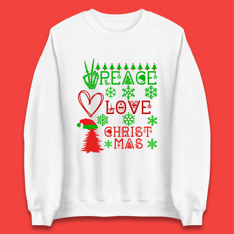 Peace Love Christmas Funny Christmas Tree Santa Hat Xmas Festive Celebration Unisex Sweatshirt