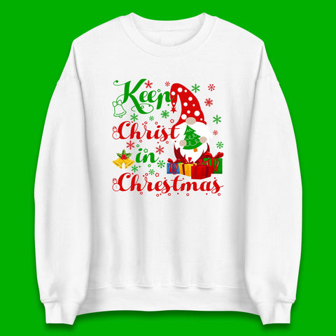 Keep Christ In Christmas Xmas Gnome Holding Tree Faith Christmas Unisex Sweatshirt