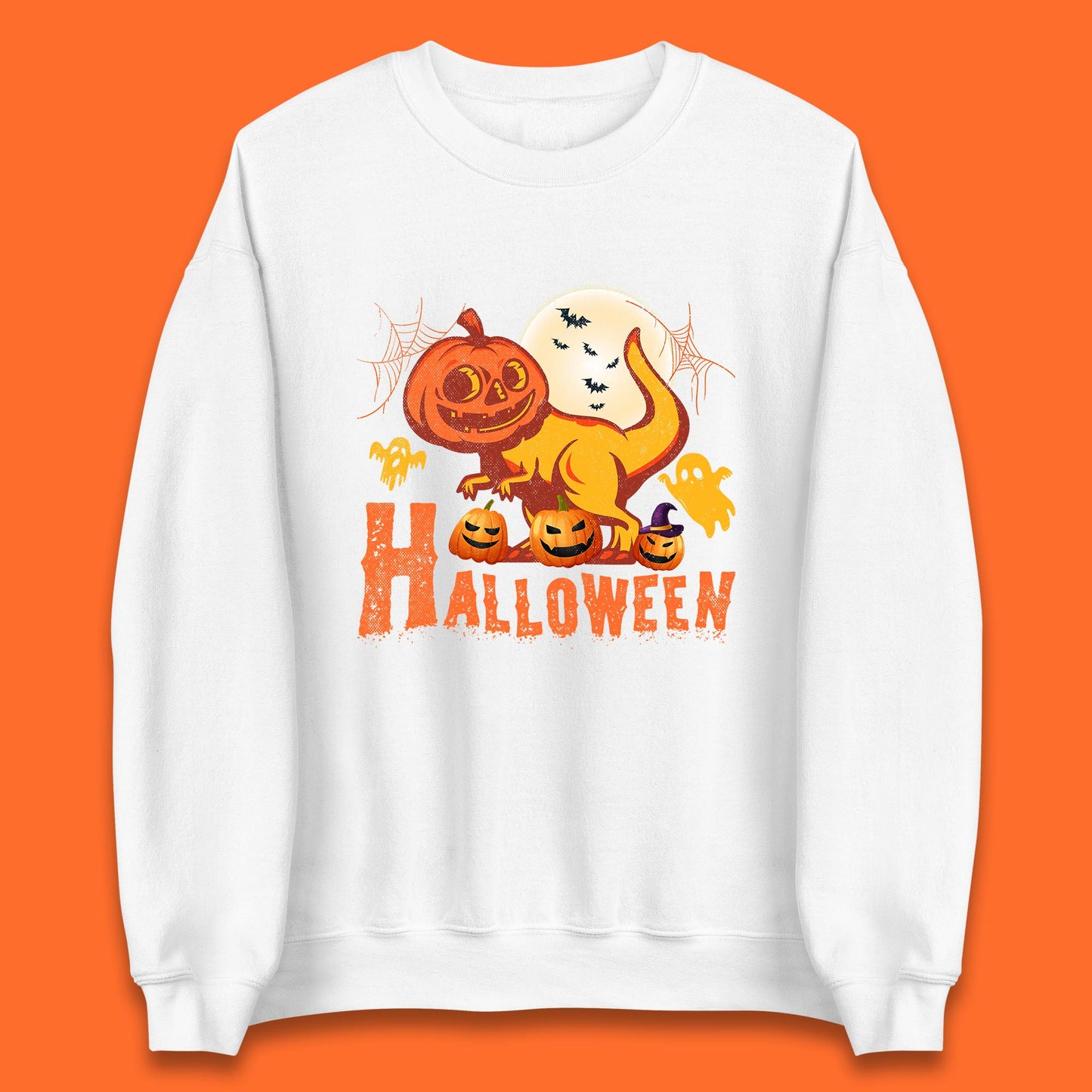 Halloween Dinosaur Jack O Lantern T-Rex Funny Dino Pumpkin Scary Boo and Bats Festive Costume Unisex Sweatshirt