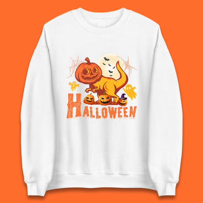 Halloween Dinosaur Jack O Lantern T-Rex Funny Dino Pumpkin Scary Boo and Bats Festive Costume Unisex Sweatshirt