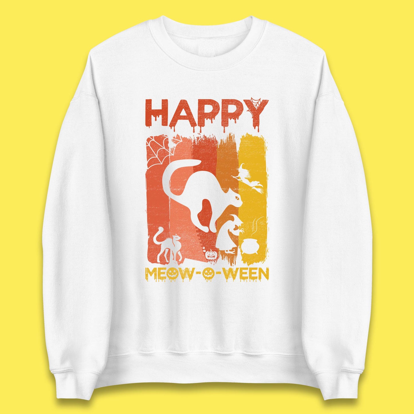 Happy Meow-O-ween Funny Halloween Black Cat Scary Spooky Unisex Sweatshirt