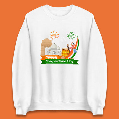 Happy India Independence Day 15th August Patriotic Indian Flag India Architectural Landmarks Unisex Sweatshirt