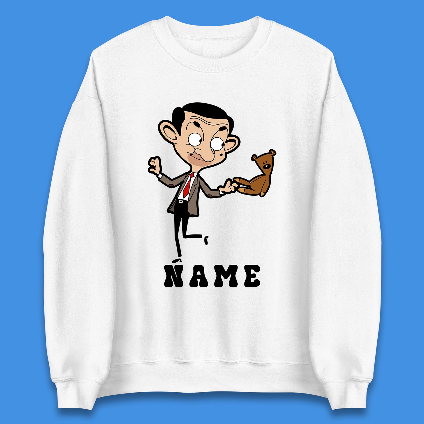 Personalised Mr Bean And Teddy Bear Your Name Comedy Cartoon Animated Series Unisex Sweatshirt