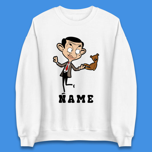 Personalised Mr Bean And Teddy Bear Your Name Comedy Cartoon Animated Series Unisex Sweatshirt