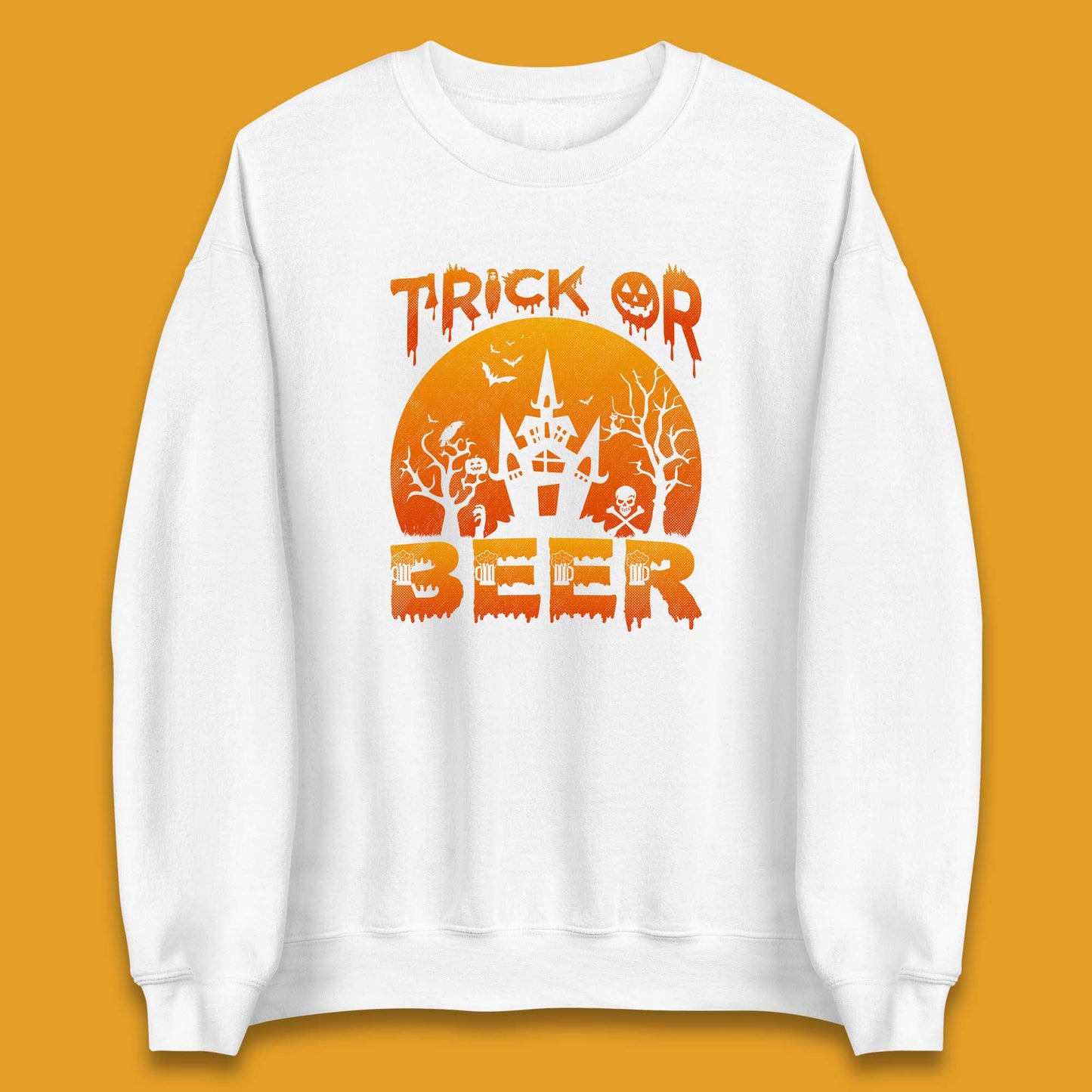 Trick Or Beer Halloween Drinking Beer Lover Horror Haunted House Drinker Halloween Party Unisex Sweatshirt