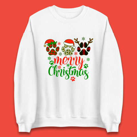 Merry Christmas Dog & Cat Paws Buffalo Plaid Santa Claus Reindeer Xmas Unisex Sweatshirt