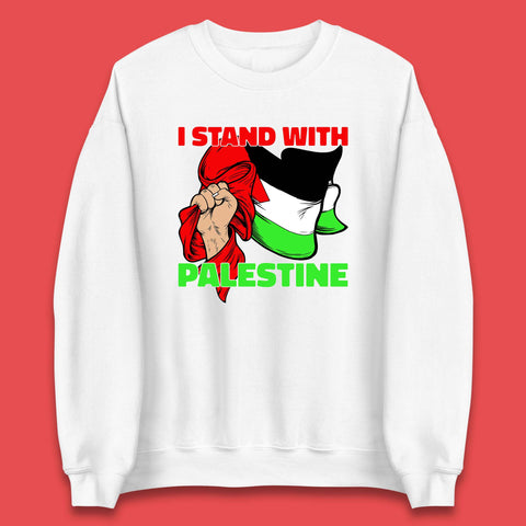 I Stand With Palestine Freedom Protest Hand Holding Palestine Flag Save Palestine Unisex Sweatshirt