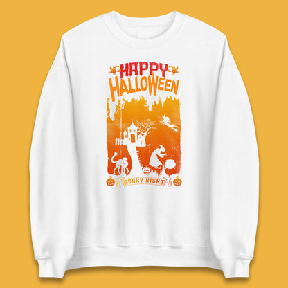 Happy Halloween Horror Hunted House Flying Witch Scary Spooky Night Unisex Sweatshirt