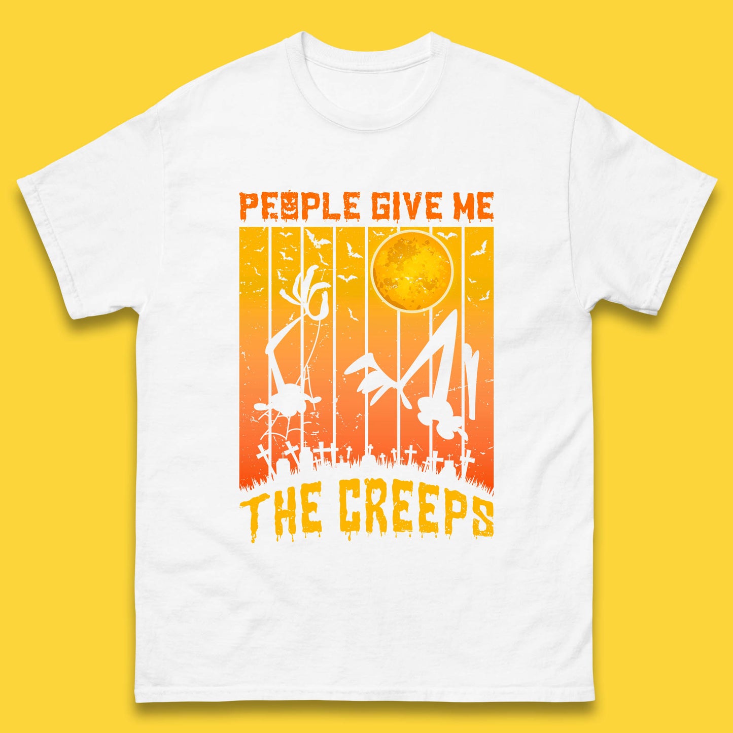 People Give Me The Creep Halloween Horror Scary Graveyards Full moon Flying Bats Mens Tee Top