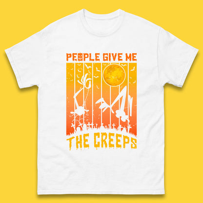 People Give Me The Creep Halloween Horror Scary Graveyards Full moon Flying Bats Mens Tee Top