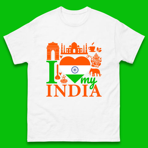 I Love My India Patriotic Indian Flag 15th August Independence Day Mens Tee Top