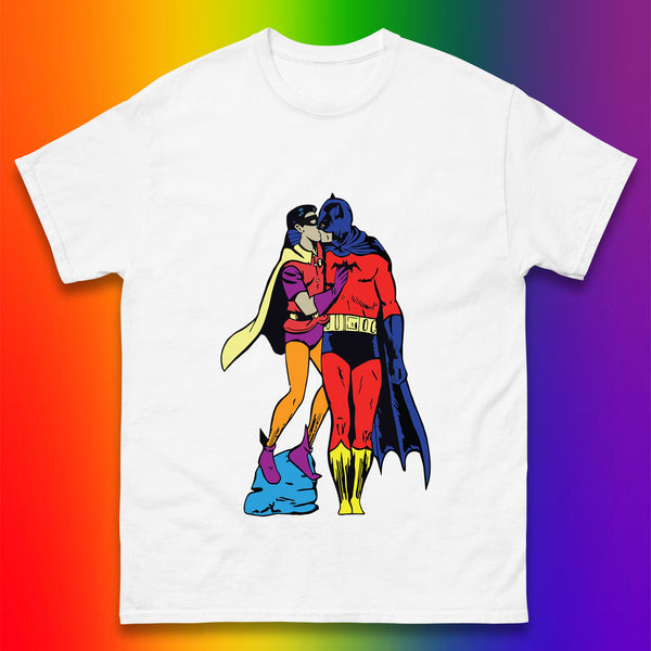 Batman X Robin Superhero Kiss Gay Pride LGBT Gay Bat Superheros Film DC Comics Mens Tee Top