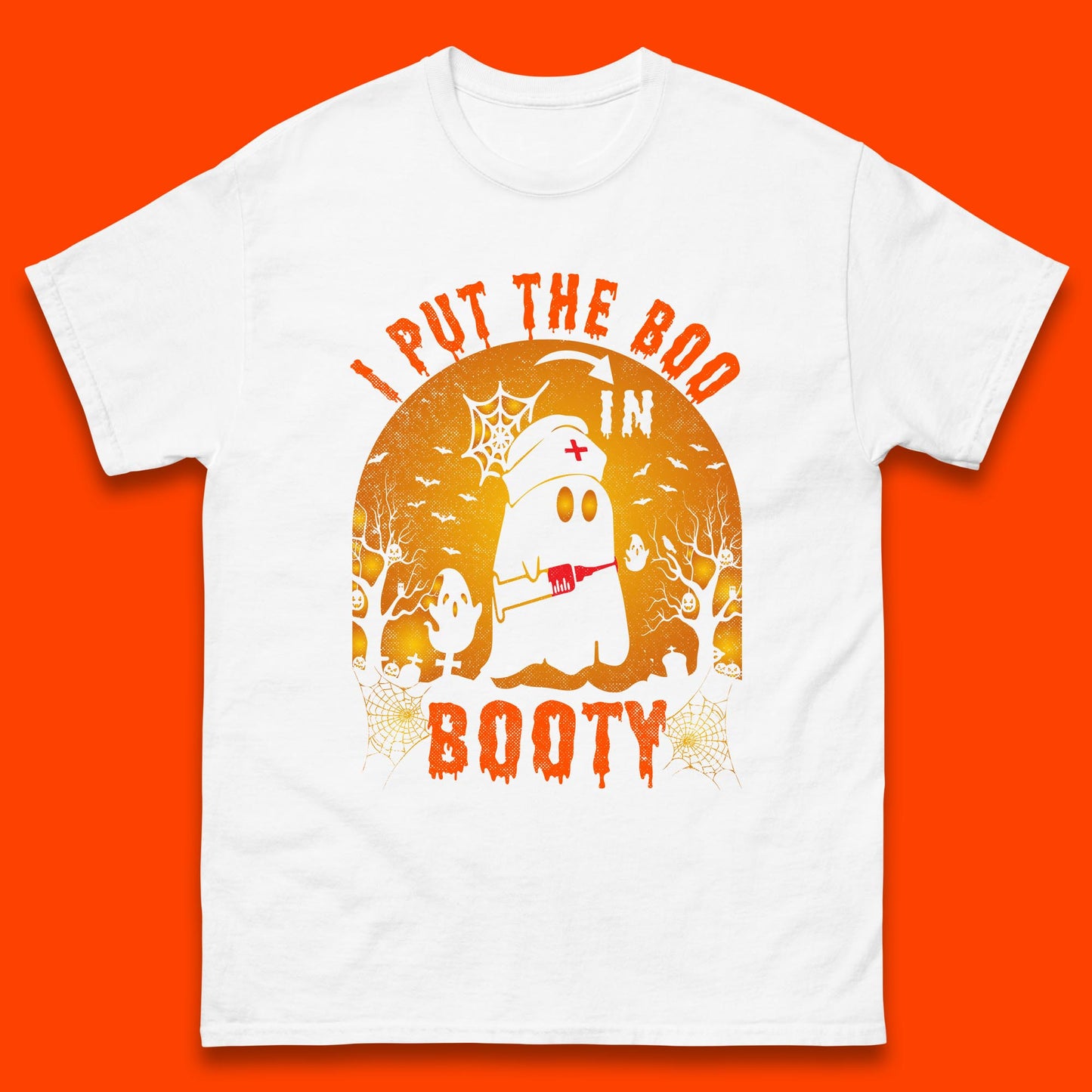 I Put The Boo In Booty Nurse Ghost Syringe Funny Halloween Nursing Boo Ghost Costume Mens Tee Top