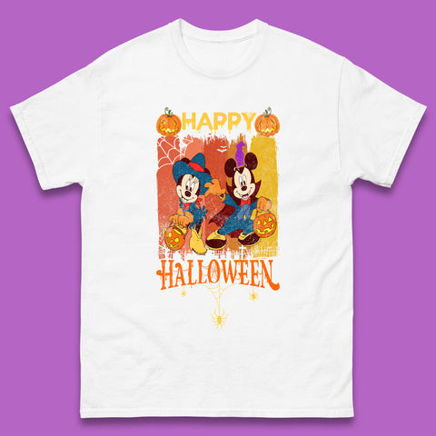 Happy Halloween Disney Witch Mickey Mouse Minnie Mouse Horror Scary Disneyland Trip Mens Tee Top