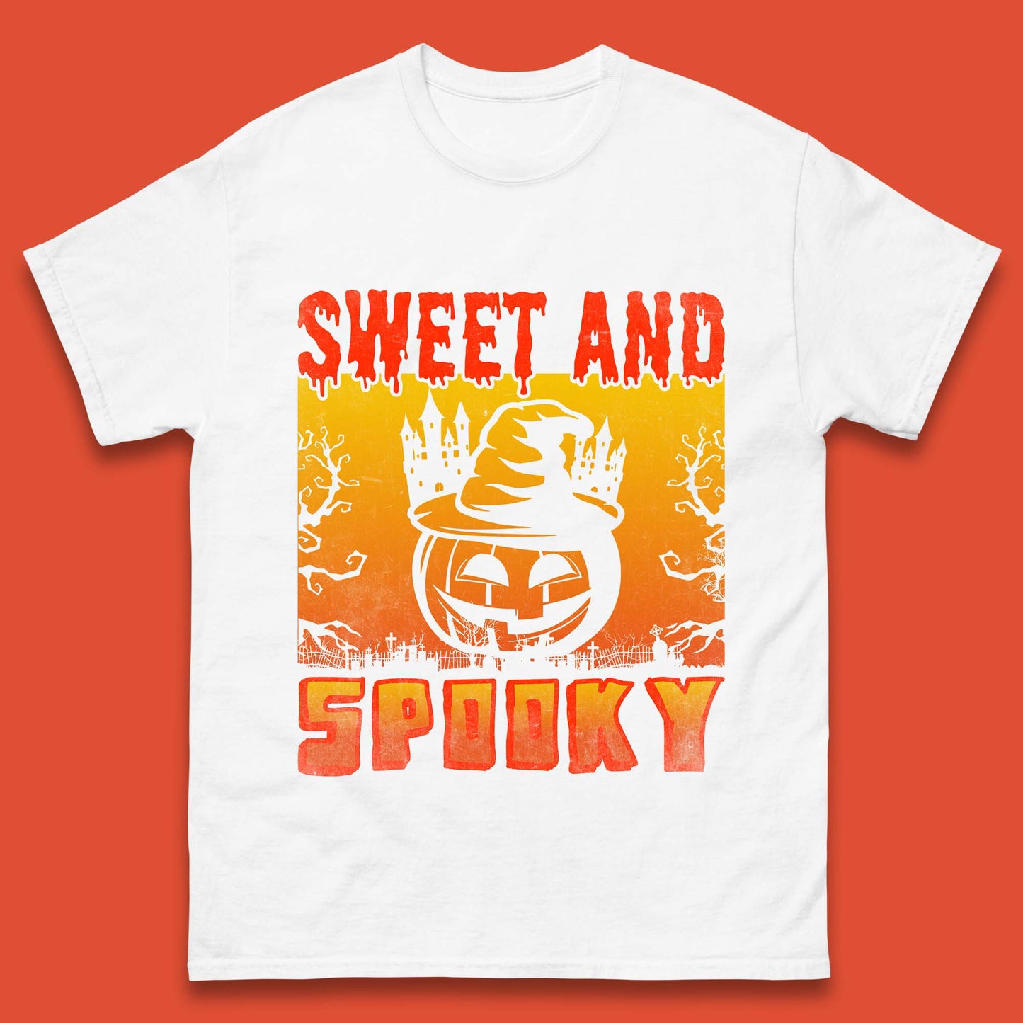 Sweet And Spooky Happy Halloween Witch Hat Pumpkin Horror Scary Season Mens Tee Top