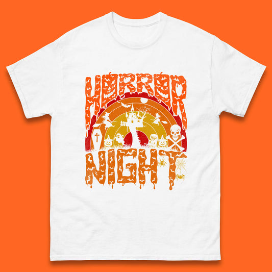 Halloween Horror Night Vintage Rainbow Flying witches Scary Boo Spooky Festive Night Mens Tee Top