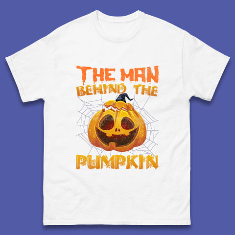 The Man Behind The Pumpkin Halloween Pregnancy Baby Announcement New Dad Gift Mens Tee Top