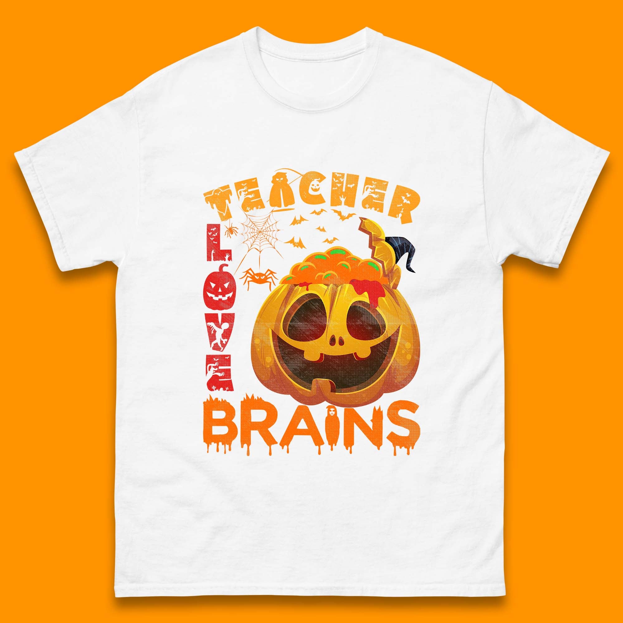 Teacher Love Brain Halloween Spooky Teacher Trick Or Teach Mens Tee Top