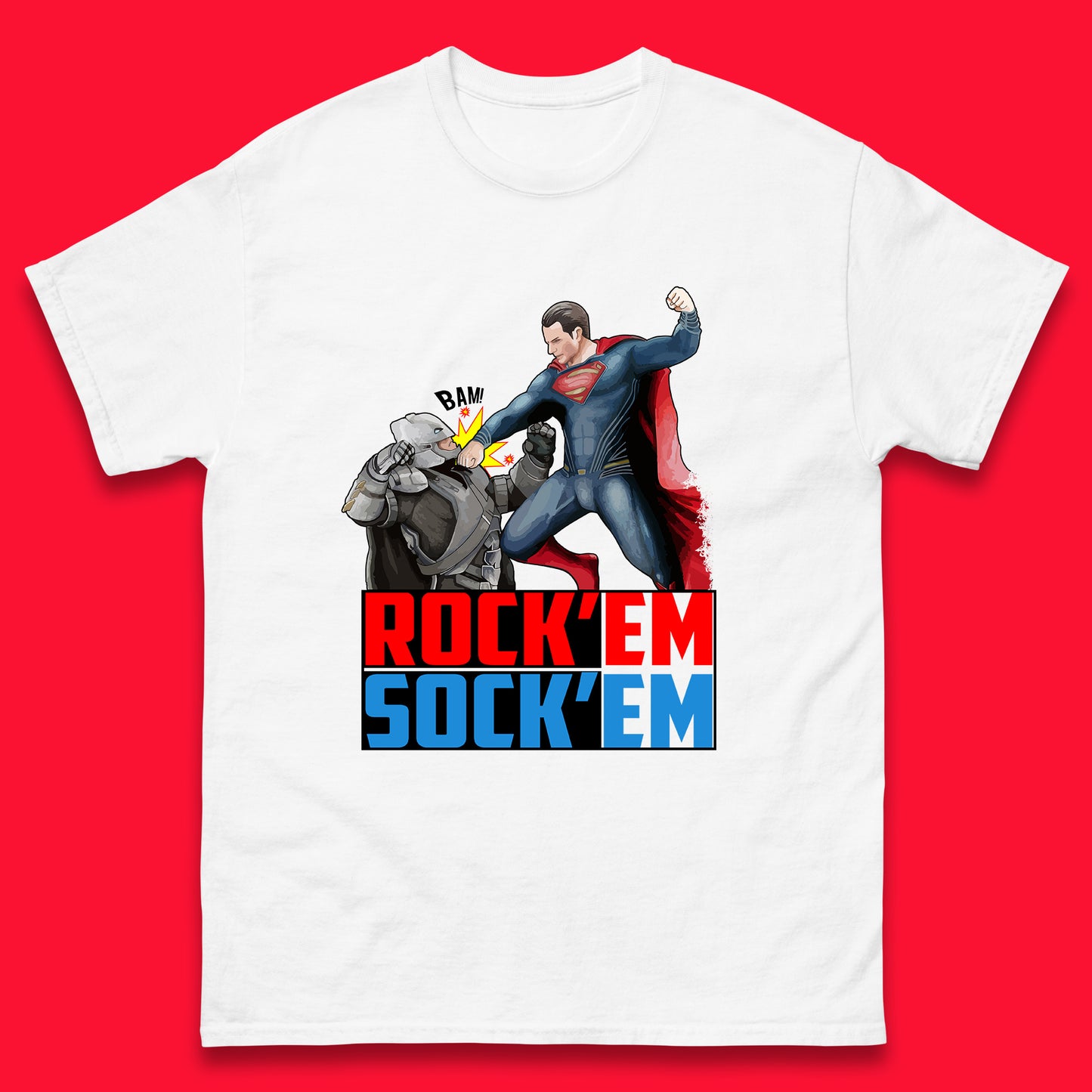 Rock'Em Sock'Em Batman V Superman Dawn Of Justice DC Comics Superheroes Fighting The Ultimate Face Off Mens Tee Top