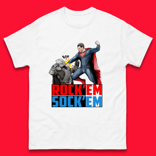 Rock'Em Sock'Em Batman V Superman Dawn Of Justice DC Comics Superheroes Fighting The Ultimate Face Off Mens Tee Top