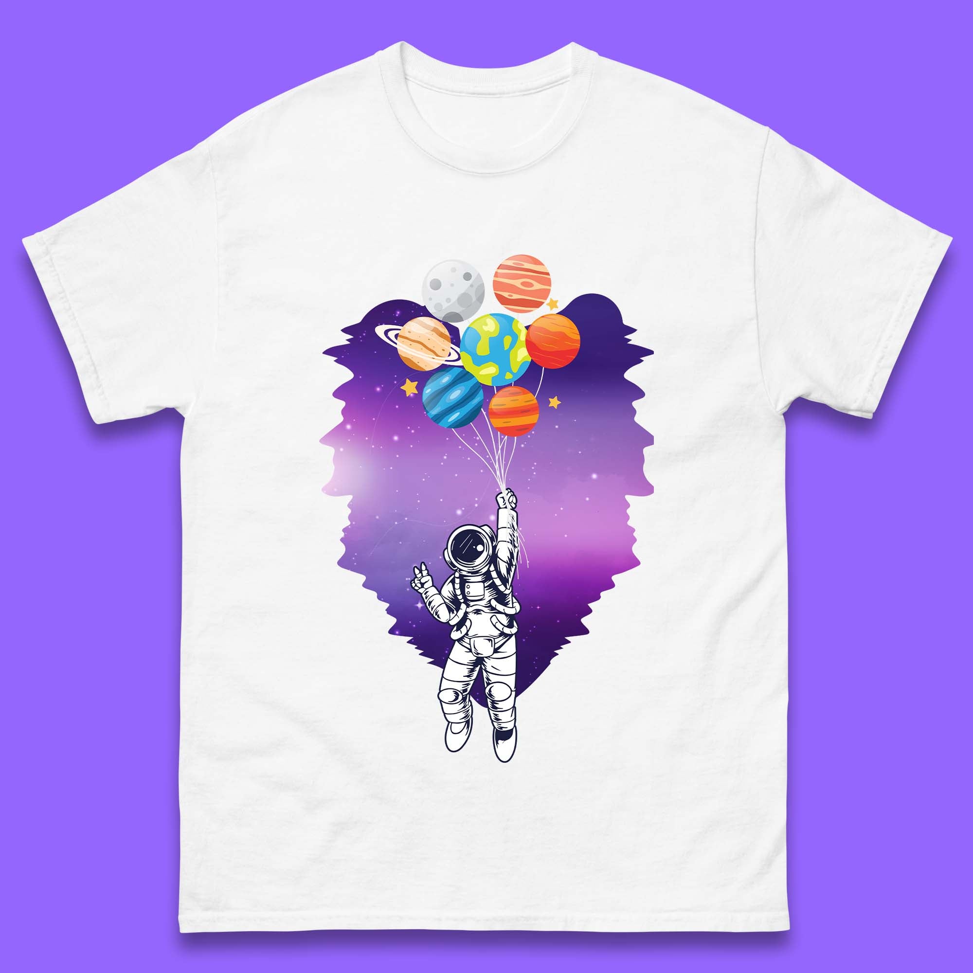 Astronaut Space Planets Balloons Mens T-Shirt