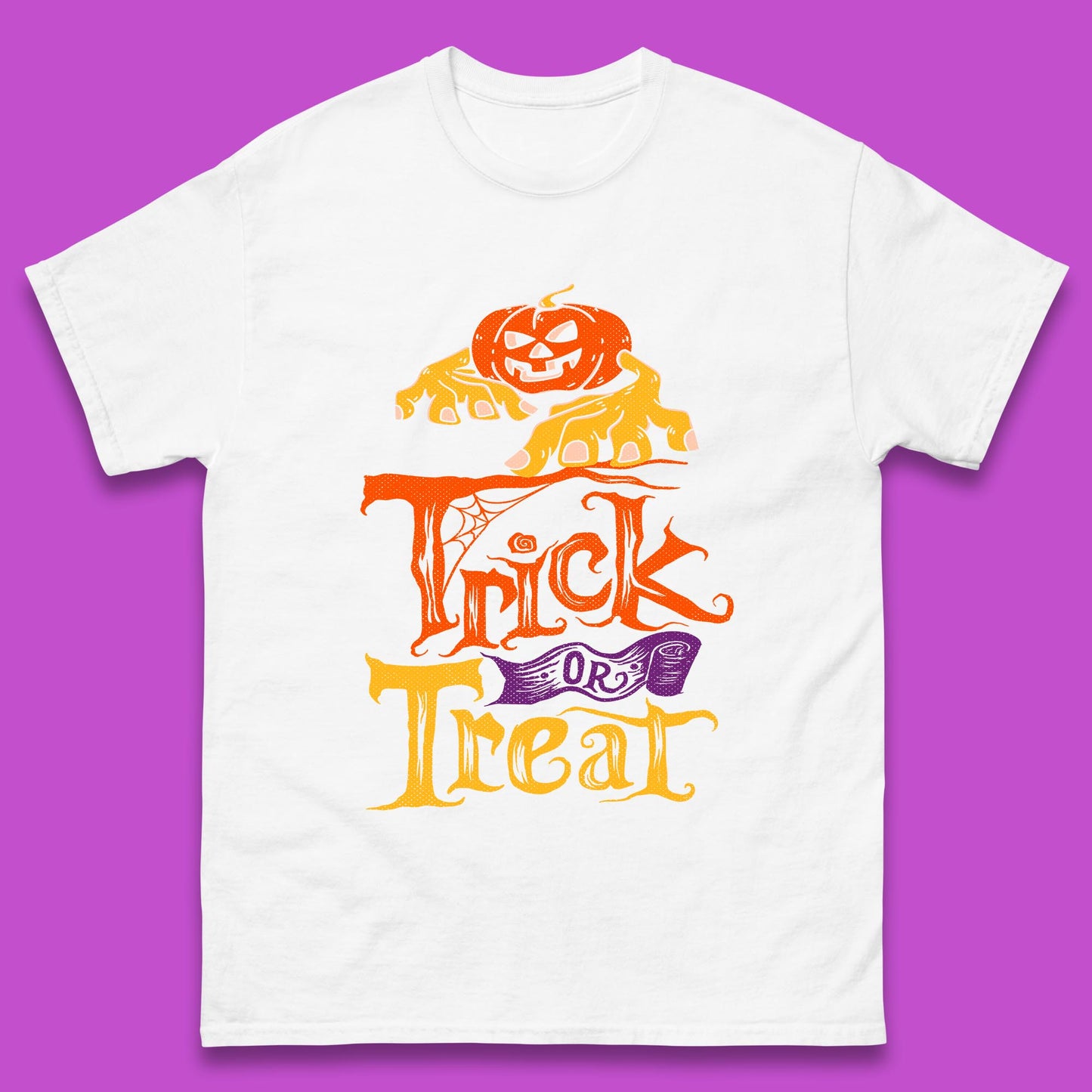Halloween Trick Or Treat Horror Scary Evil Pumpkin With Zombie Hands Mens Tee Top
