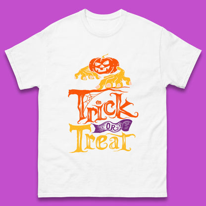 Halloween Trick Or Treat Horror Scary Evil Pumpkin With Zombie Hands Mens Tee Top
