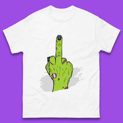 Halloween Green Zombie Hand Showing The Middle Finger Sarcastic Rude Mens Tee Top