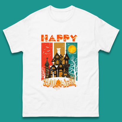 Happy Halloween Vintage Style Horror Scary Haunted House Mens Tee Top