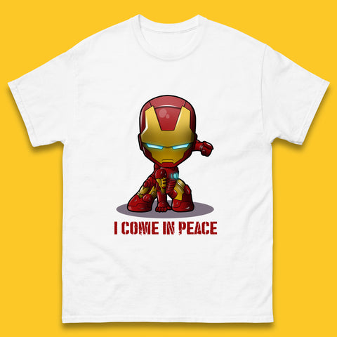 I Come In Peace Marvel Avenger Movie Character Iron Man Superheros Ironman Costume Superheros Mens Tee Top