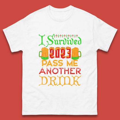I Survived 2023 Pass Me Another Drink Christmas Beer Drinking Lover Xmas Mens Tee Top