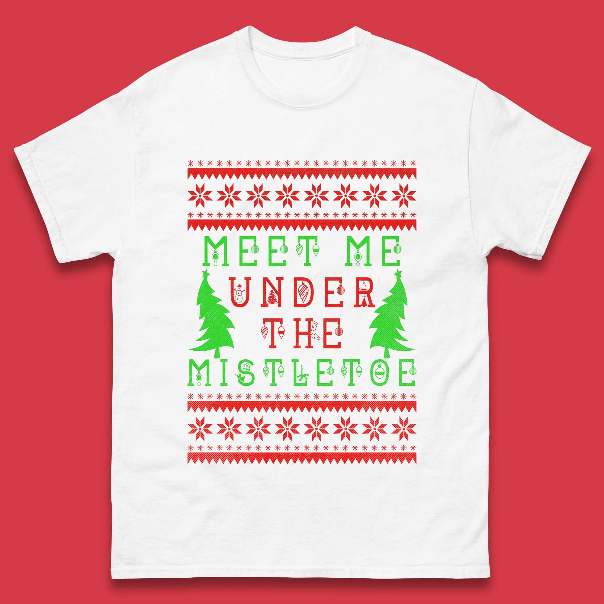 Meet Me Under The Mistletoe Merry Christmas Happy Holidays Xmas Season Mens Tee Top