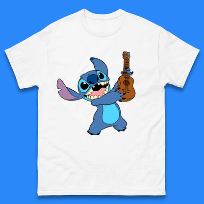 Disney Ohana Playing The Guitar Ohana Lilo & Stitich In Happy Mood Cartoon Character Disney World Mens Tee Top