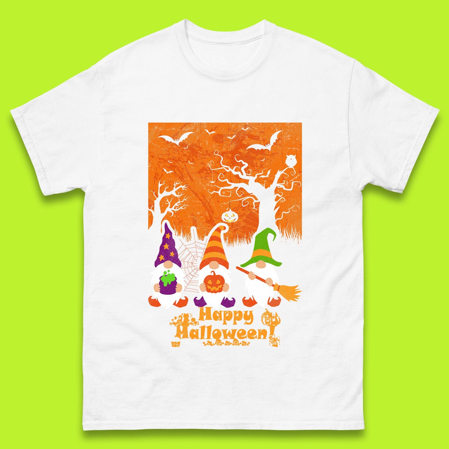 Happy Halloween Gnomies Spooky Witch Gnomes Scary Halloween Trees Gnome Lover Mens Tee Top