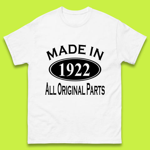Made In 1922 All Original Parts Vintage Retro 101st Birthday Funny 101 Years Old Birthday Gift Mens Tee Top